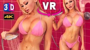 VR 3D 4K - BIG FAKE BOOBS BIMBO BLONDE GIRL IN MICRO BIKINI TEASING HOT BODY - OCULUS QUEST 2