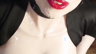 Ginormous titty sissy receiving humungous facial cumshot