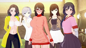 Bakemonogatari Harem - Reverse gangbang with 5 girls
