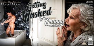 Granny next door is washing up her muscled younger friend