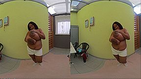 VR180 3D - Pam's Big Breasts in a Lovely Bra and tight Silver Shirt (Clip No 2364 - wmv version)