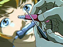 Bondage anime with muzzle gets electric shock