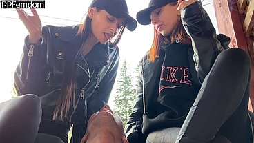 Double Femdom Human Ashtray And Spitting Outdoor With Sofi And Kira