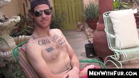 Outdoor solo jerk off with hairy kinky stud