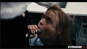 Milan Cheek turns into a real futa girl fucks Alexa Flexy, and pumps her pussy with a huge load