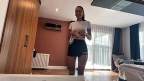 Skinny 18yo waitress Yoya Grey gives sloppy wet blowjob on cam