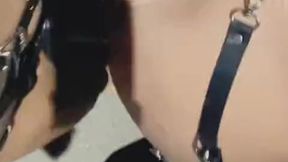 Teen girl dons a massive strapon and takes control in outdoor setting