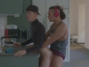 White twink fucked raw by latino top with dreads, while doing dishes