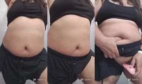 Belly button fetish chica masturbates solo till wet orgasm