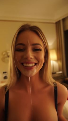 facial, a beautiful woman, small tits, video created by AI