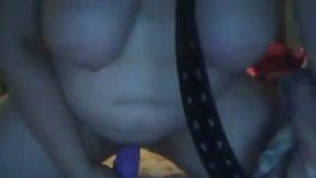 Chubby mature lady rides a dildo in front of webcam