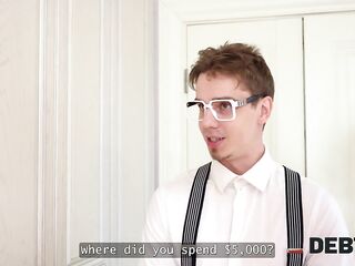 DEBT4k. Sexy debtor Polly Yangs is dancing for two debt collectors and then gets banged