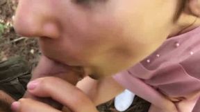 Fucked a hot babe with big tits outdoors and came on her panties.
