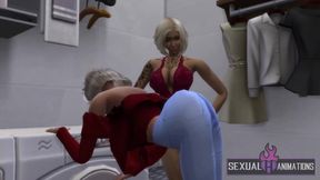 My stepmom licks my pussy on top of the washing machine - Sexual Hot Animations