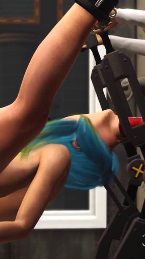 3d sexy dickgirl plays with a hot cuffed teen in the lab