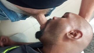 Watch this employee go wild in the bathroom as he fucks a big dick in POV