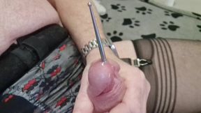 Cross Dresser Sounding Rod And Black Lingerie Cum Shot