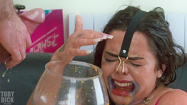 WET Degraded ANAL PISS SPEW Recycling PIGGY whore Roxy Richie with nose hook and mouth spreader is USED and BROKEN