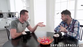 Johnny Hill and Pierce Paris surprise their stepsons with hot costumes