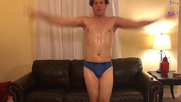 Oiled Stud Does Workout In Man-Thong