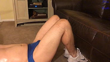 Oiled Stud Does Workout In Man-Thong