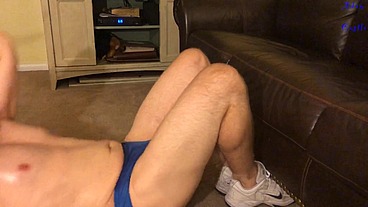 Oiled Stud Does Workout In Man-Thong