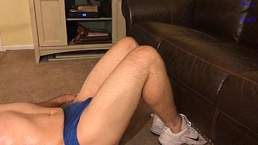 Oiled Stud Does Workout In Man-Thong