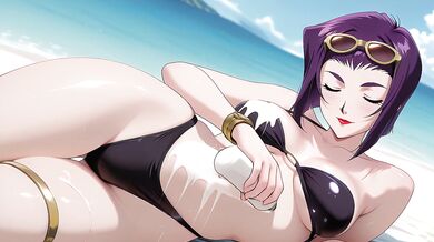 Purple Hair Cowgirl Gets Deepthroated on the Beach