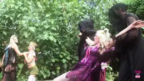 A Curious Blonde Fairy Gets Banged by a Bunch of Demons in the Garden