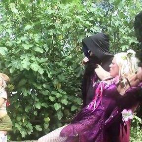 A Curious Blonde Fairy Gets Banged by a Bunch of Demons in the Garden