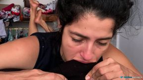 He doesn't stop sucking my cock, his tongue and mouth are the perfect place for my cum
