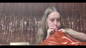 Getting Ready for Valentine's Day by Inflating Balloons