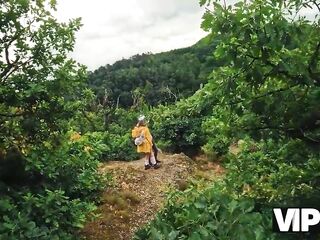 VIP4K. Avid cutie hiker screws in the forest