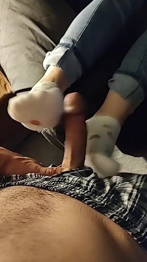 White Fruity Ankle Sockjob Sock Footjob - Cum on Socks