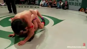 Horny Girls Wrestle on Mat Before Steamy Lesbian Sex Encounter