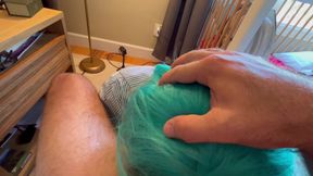 Green haired milf sucks cock