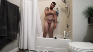 Large Boy Solo Masculine Takes Steaming Bathroom