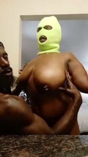 FREAKY MASKED EBONY PLAYS WITH PINK PUSSY BEFORE WE LICK HER HUGE TITS THEN SHE SUCKS DADDY FAT DICK