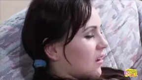 Lesbian redhead gets fingered to climax