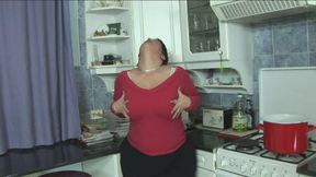 Two brunette BBW lesbians pleasuring each other in the kitchen