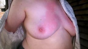 Slapping her tits red in the hiking hut