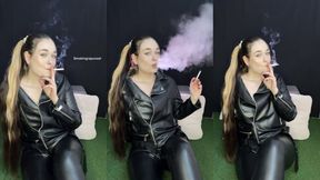 Smoking & Leather fetish, Enjoying a cigarette in black leather pants and a biker jacket - Smokingrapunzel - Smoking girl