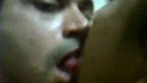 Dark skin exotic couple making out and starting sex