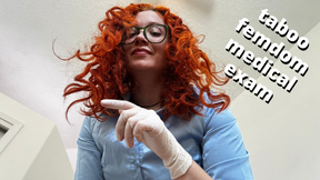 CFNM femdom step-sister gives medical exam &amp; gloved handjob