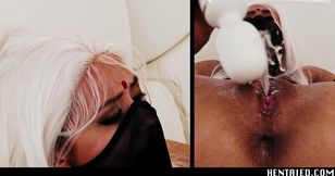 Real life hentai - Oriental squirt queen got double penetration by fuck machine