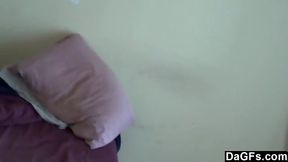 Skinny brunette ex girlfriend sucking and riding cock POV
