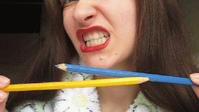 THE MOUTH CHEWS WOODEN PENCILS