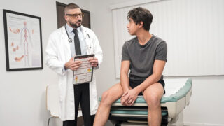 Interracial blowjob, creampie, bareback, cum inside, kissing, licking, old &amp; young, doctor, patient &#8211; young Spanish Gabe Bradshaw and Marco Napoli, getting anally fucked bareback