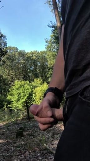 Cumshot in the middle of the forrest