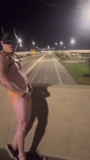 Nighttime Muscle King: Asian Hunk in Leather Harness &amp; Jockstrap Owns the Empty Streets